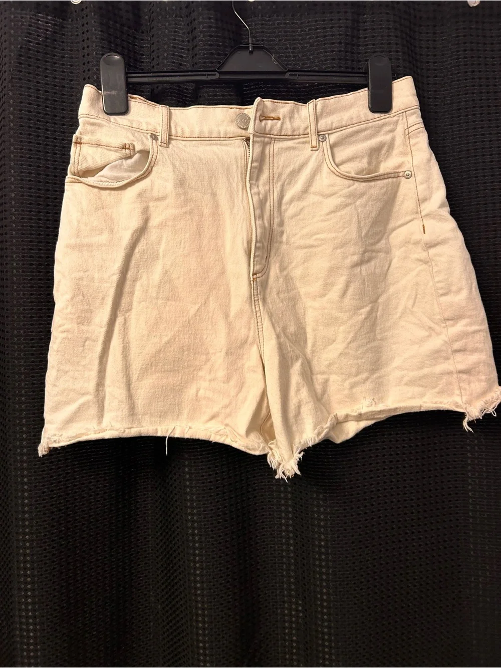 High-Rise Cream Denim Cutoff Shorts